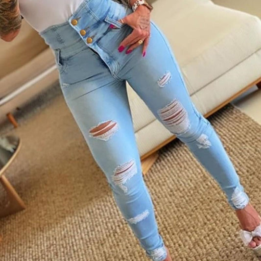 Damen High-Waist Denim Jeans mit modischen Destroyed-Details Stalluxe