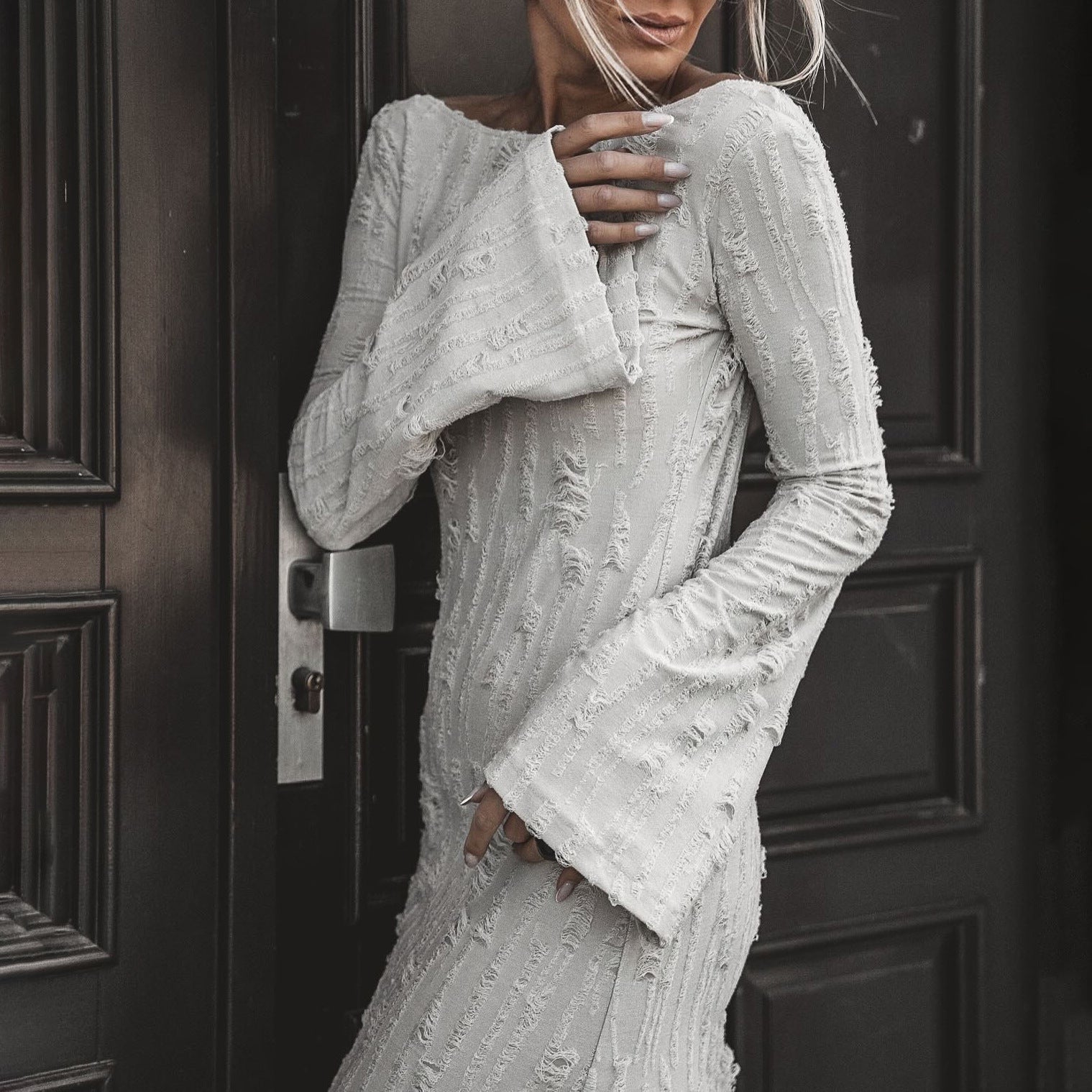 Damen Elegantes Maxikleid mit raffinierten Rüschen- und Ärmeldetails Stalluxe