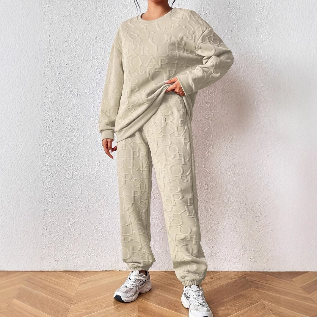 Damen Set aus hochwertigem Sweatshirt und Jogginghose Stalluxe Apricot