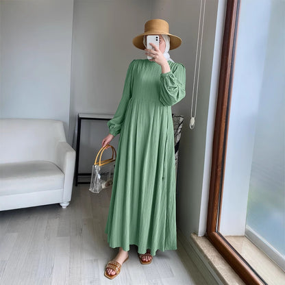 Damen Maxikleid mit raffiniertem Faltenwurf und elastischen Ärmeln Stalluxe