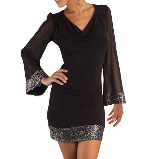 Damen Glamouröses Minikleid mit transparenten Ärmeln und funkelnden Akzenten Stalluxe