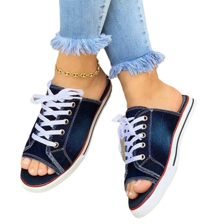 Damen Slip-On Sneakers im sportlichen Jeanslook mit modischer Schnürung Stalluxe