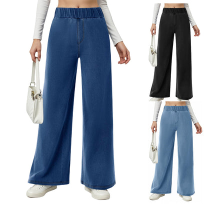 Damen weite Jeanshose mit Elastikbund und seitlichen Taschen Stalluxe