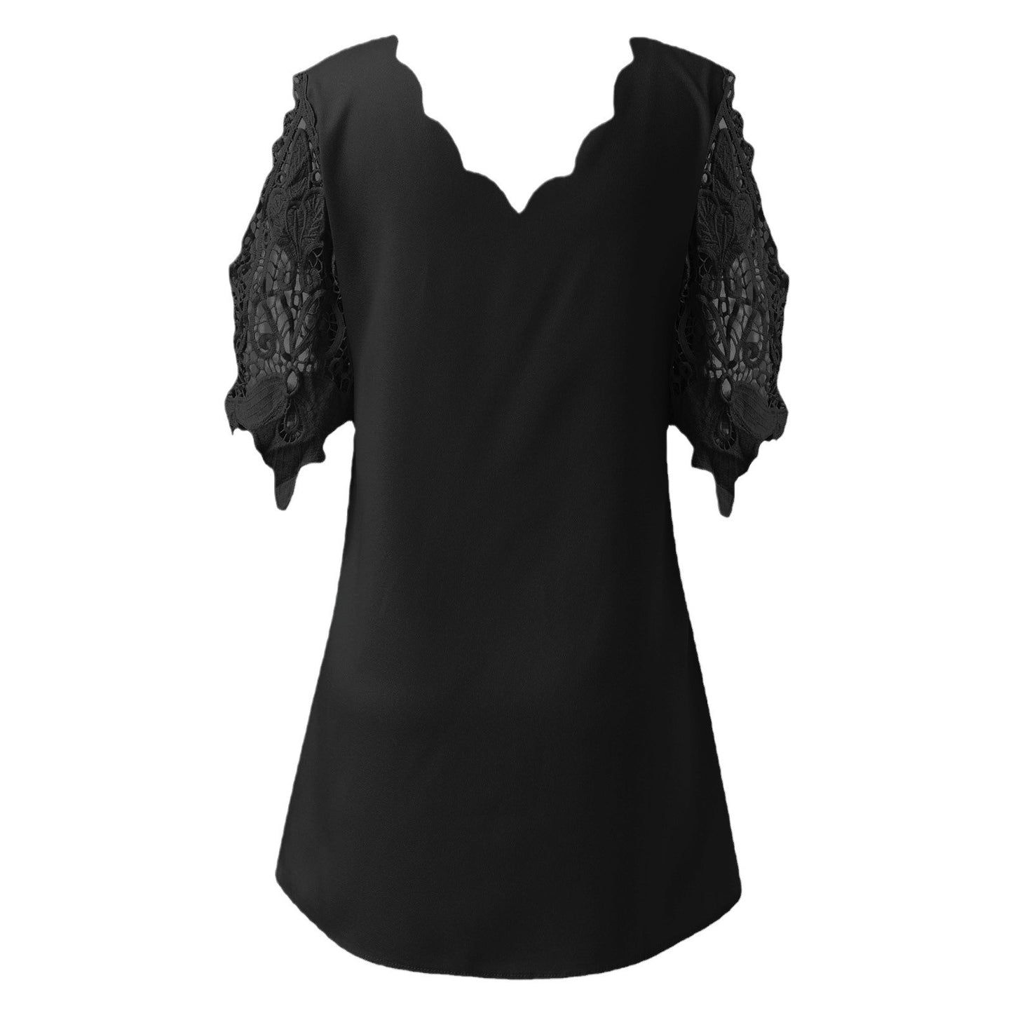 Damen Bluse mit Spitzenärmel und skulptiertem Ausschnitt Stalluxe