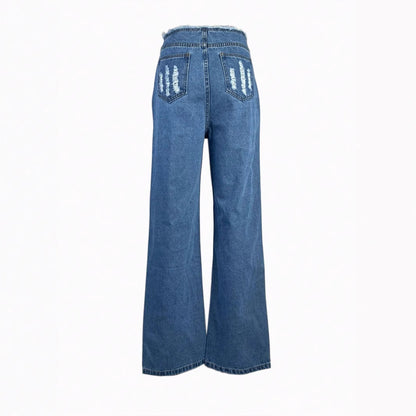 Damen Exklusive High-Waist Jeans mit Distressed-Details und weitem Bein Stalluxe