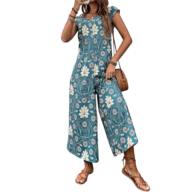 Damen Jumpsuit mit floralem Design und weitem Bein Stalluxe
