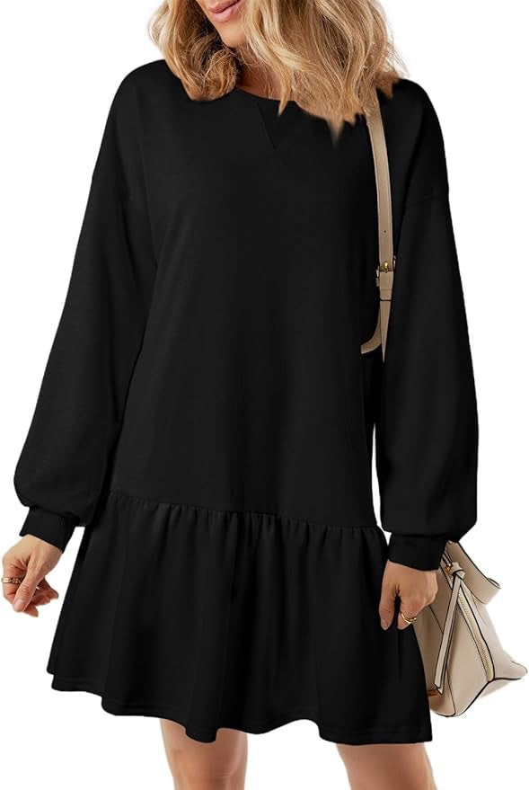 Damen lässiges Kleid mit weitem Schnitt und voluminösen Ärmeln Stalluxe