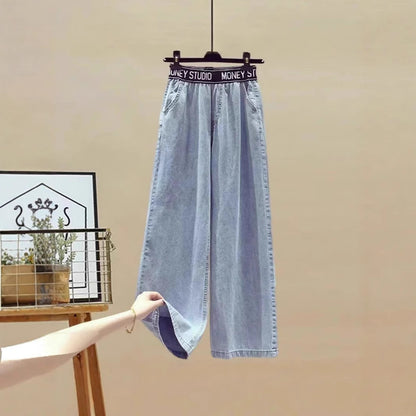 Damen High-Waist Jeans mit weitem Bein und elastischem Bund Stalluxe