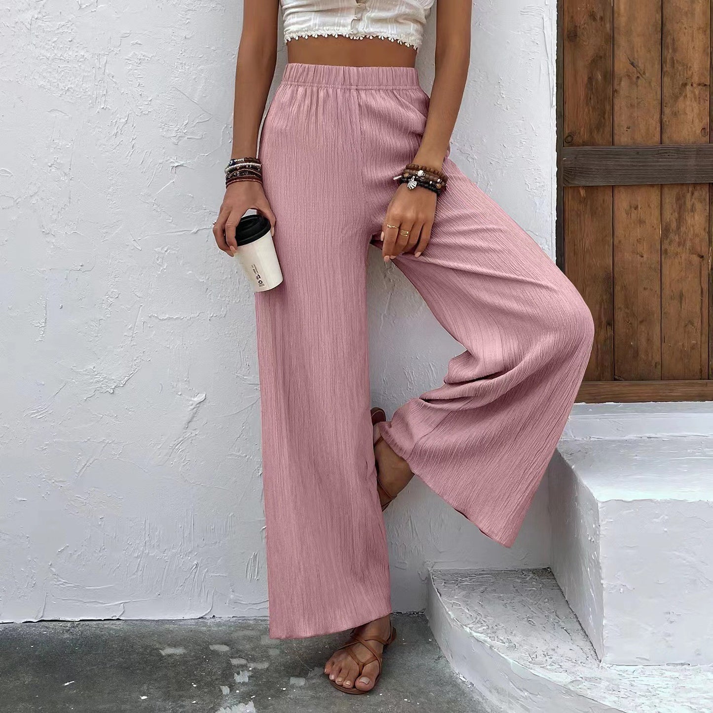 Damen weite Lounge-Hose mit elastischem Bund und Plissees Stalluxe