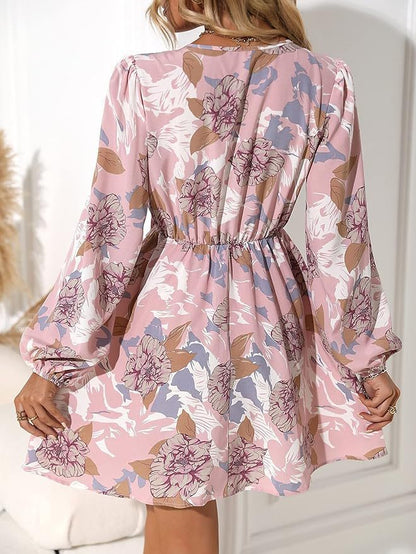 Damen florales Wickelkleid mit langen Ärmeln und Taillenbindung Stalluxe