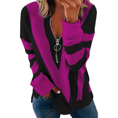 Damen Lässiger Pullover mit Reißverschluss und gestreiftem Design Stalluxe