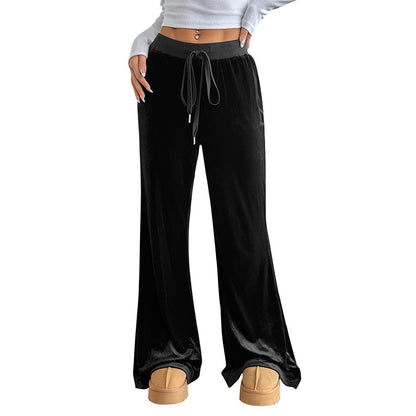 Damen weite Lounge-Hose aus Samt mit elastischem Bund und Kordelzug Stalluxe