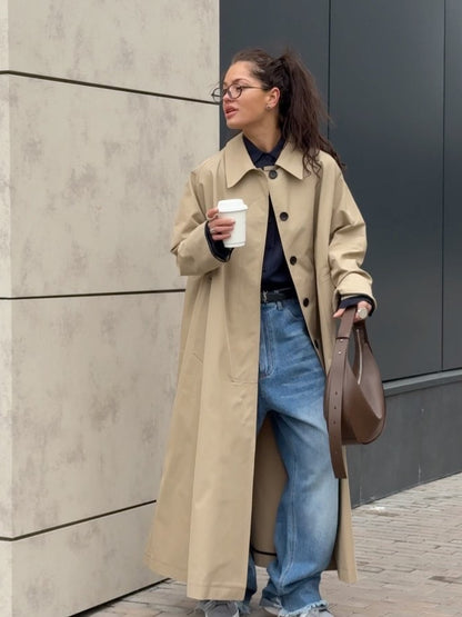 Damen Lange und elegante Trenchcoat-Jacke aus wasserabweisendem Material Stalluxe