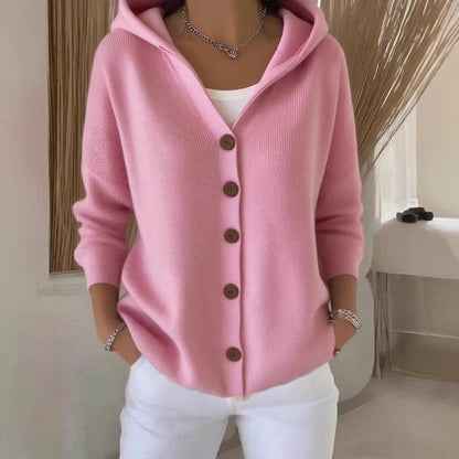 Damen lässige Strickjacke mit Kapuze und Knopfverschluss Stalluxe