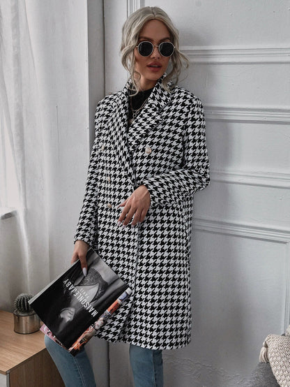 Damen Oversized Hahnentritt-Mantel mit klassischen Details Stalluxe