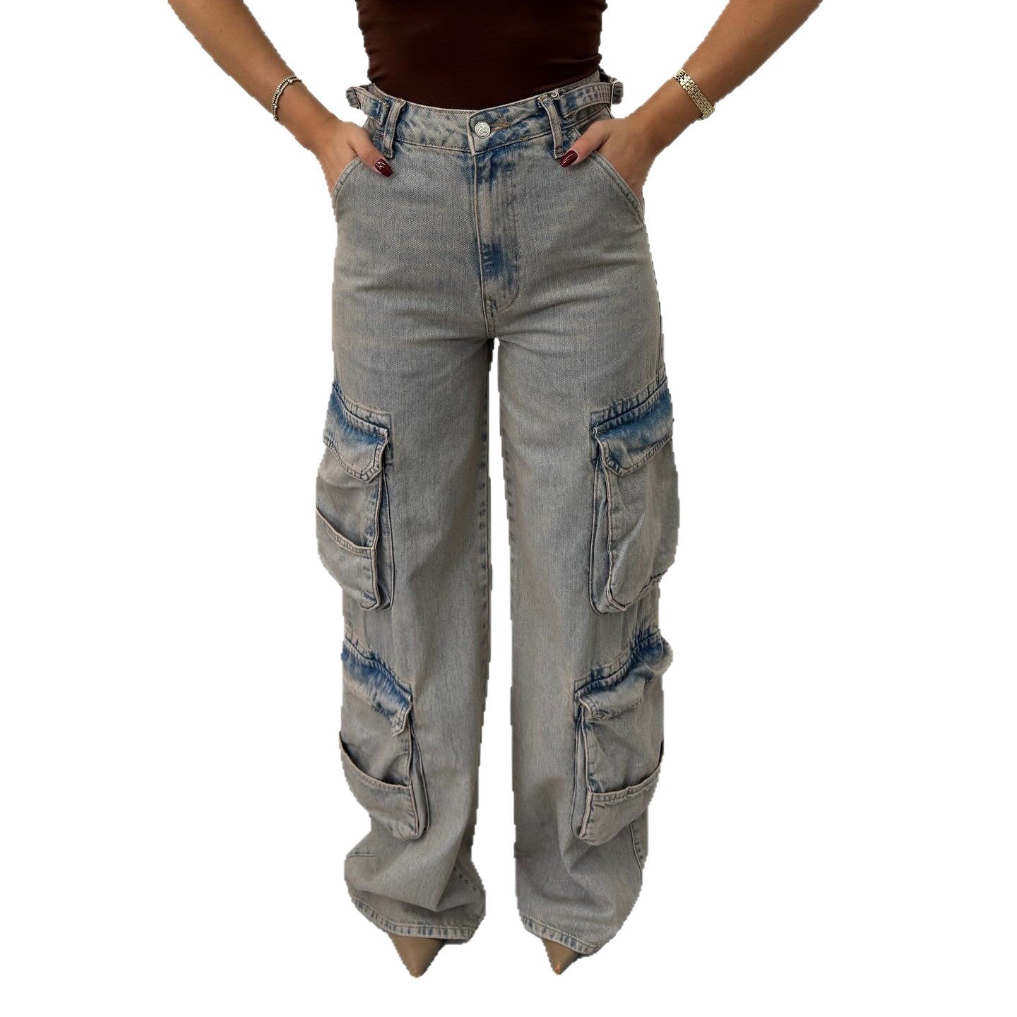 Damen Cargo-Jeans mit hohem Bund und praktischen Taschen Stalluxe