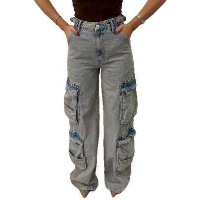 Damen Cargo-Jeans mit hohem Bund und praktischen Taschen Stalluxe