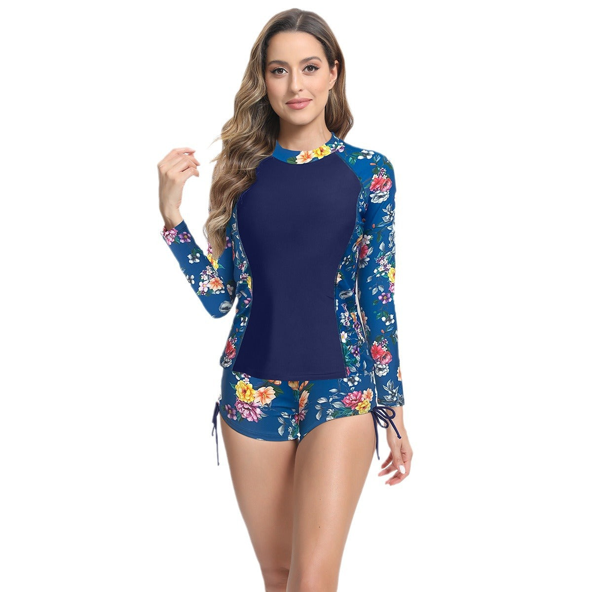 Damen UV-Schutz Surf-Outfit mit floralem Design und kurzen Hosen Stalluxe