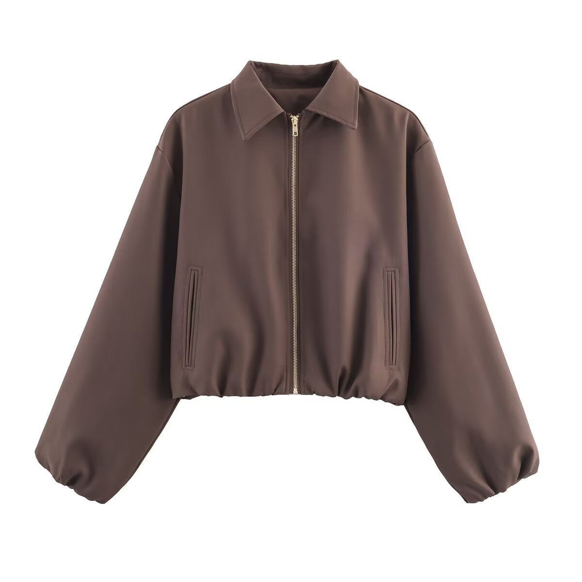 Damen modische cropped Jacke mit dekorativem Reißverschluss und elastischem Saum Stalluxe
