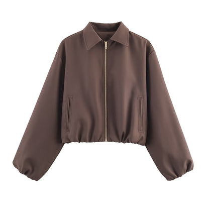 Damen modische cropped Jacke mit dekorativem Reißverschluss und elastischem Saum Stalluxe