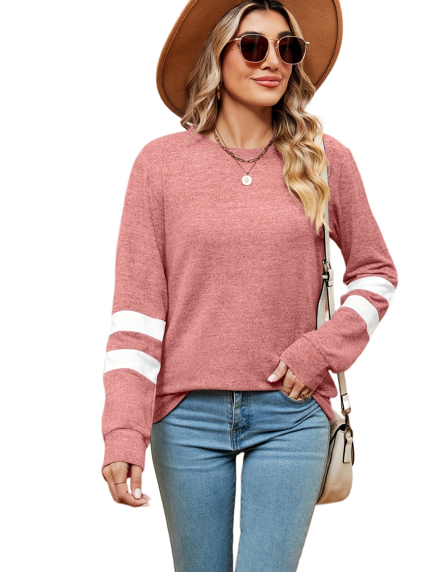 Damen sportliches Sweatshirt mit dekorativen Streifendetails Stalluxe Rosa