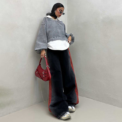 Damen Oversized Denim-Look Pullover mit voluminösen Ärmeln Stalluxe