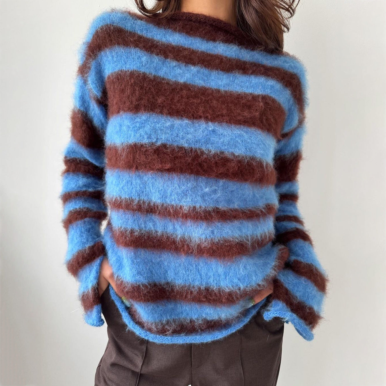 Damen Mohair-Strickpullover mit modischem Streifenmuster Stalluxe