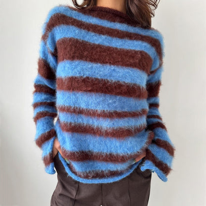 Damen Mohair-Strickpullover mit modischem Streifenmuster Stalluxe