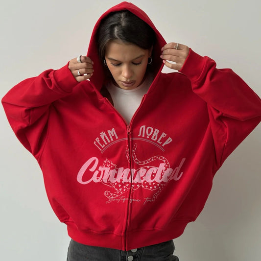 Damen oversized Kapuzenjacke mit kreativem Druck Stalluxe