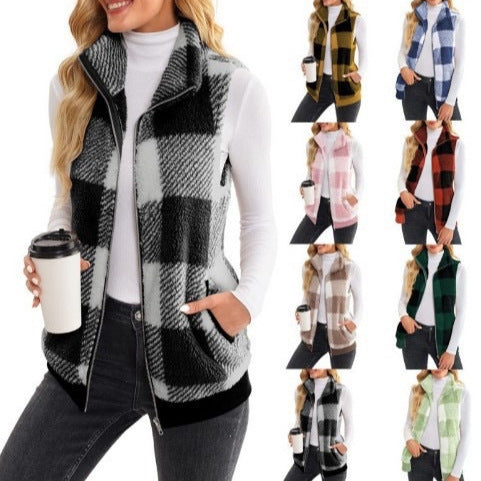 Damen Fleece-Weste mit Karomuster und hochwertigem Reißverschluss Stalluxe