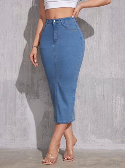 Damen Langer Jeansrock mit hohem Bund Stalluxe
