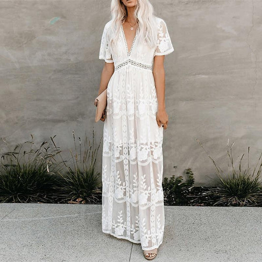 Women's Elegant Embroidered Maxi Dress Stalluxe