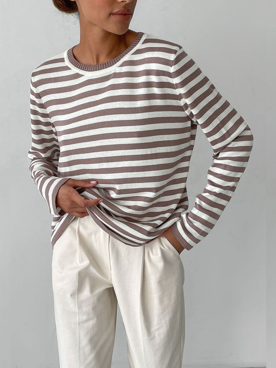 Damen lässiger Strickpullover mit gestreiftem Muster und weitem Schnitt Stalluxe