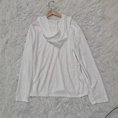 Damen lässiges Hoodie-Oberteil mit Knopfleiste und modernem Lochmuster Stalluxe