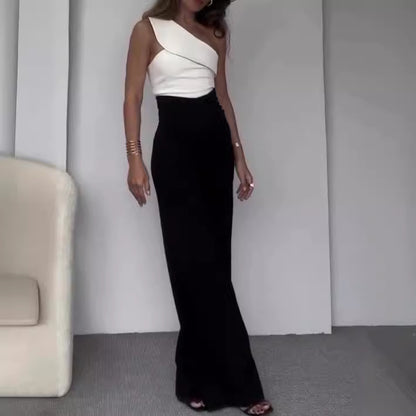 Damen Eleganter Ein-Schulter Jumpsuit mit weitem Bein Stalluxe