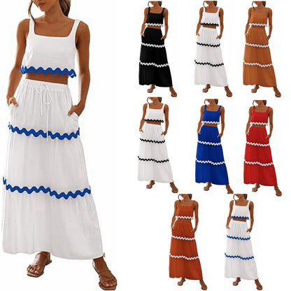 Damen Zweiteiliges Set mit Crop Top und Maxirock im Rüschenstil Stalluxe