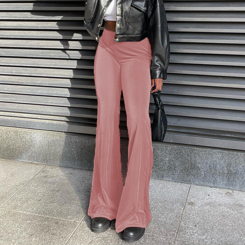 Damen Elegante Schlaghose mit hohem Bund und glattem Material Stalluxe