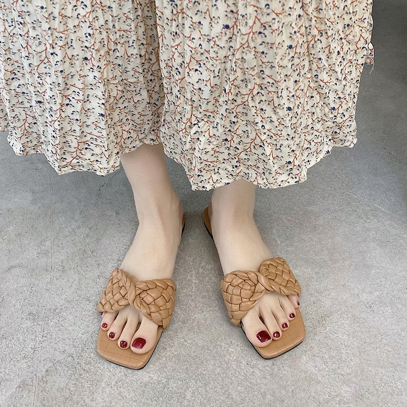Damen Kunstleder Zehentrenner-Sandalen mit geflochtener Riemen-Optik Stalluxe