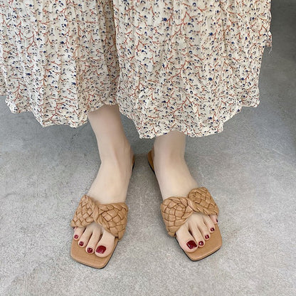 Damen Kunstleder Zehentrenner-Sandalen mit geflochtener Riemen-Optik Stalluxe