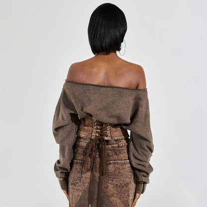 Damen Cropped Sweatshirt mit lässigem Off-Shoulder Design und modischem Bund Stalluxe