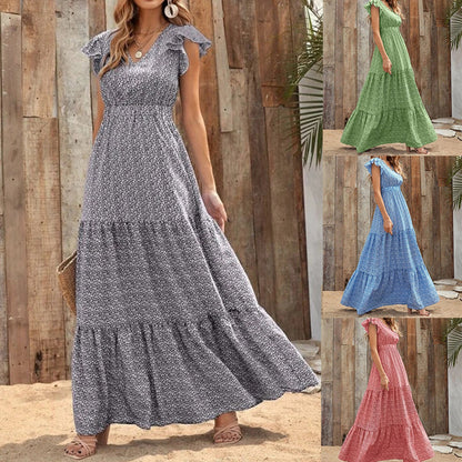 Damen Maxikleid mit Volant und V-Ausschnitt Stalluxe
