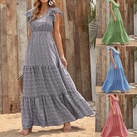Damen Maxikleid mit Volant und V-Ausschnitt Stalluxe