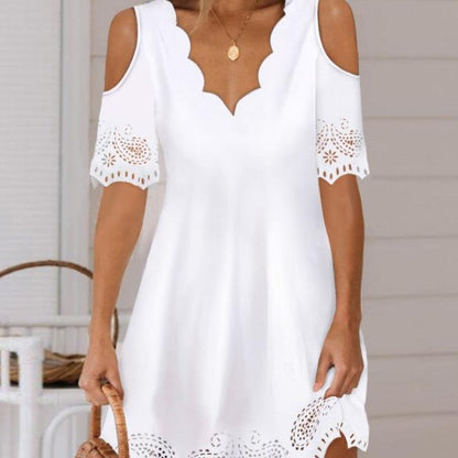 Damen lässiges Sommerkleid mit offenen Schultern und Spitzenbesatz Stalluxe