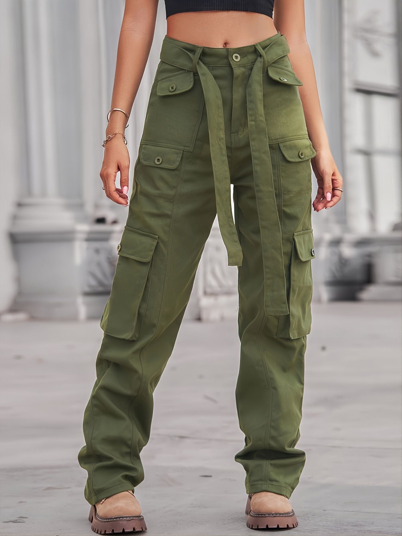 Damen Cargo-Hose mit hohen Taschen und verstellbarem Bund Stalluxe