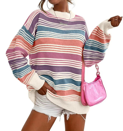 Damen gestreifter Oversize-Pullover mit Rundhalsausschnitt und lässiger Passform Stalluxe