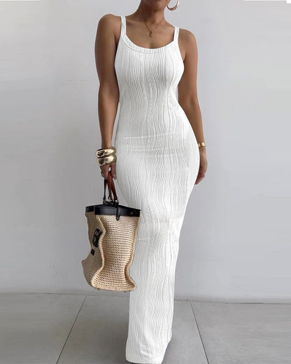 Damen Elegantes Maxikleid mit Rippstruktur und schmalen Trägern Stalluxe