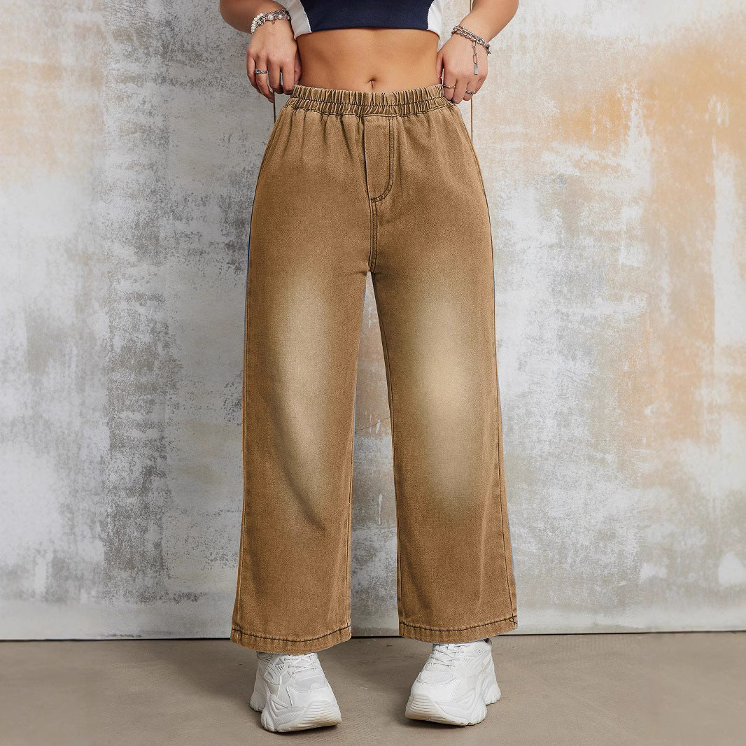 Damen Weit geschnittene Jeanshose mit elastischem Bund Stalluxe