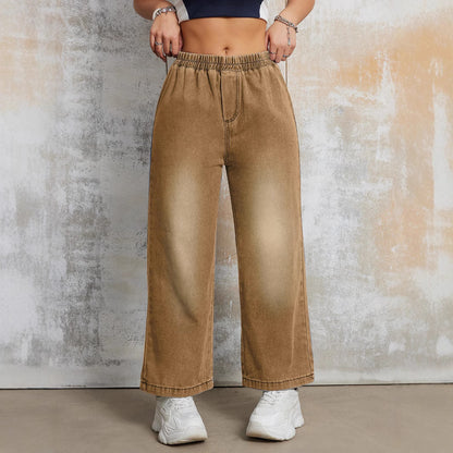 Damen Weit geschnittene Jeanshose mit elastischem Bund Stalluxe