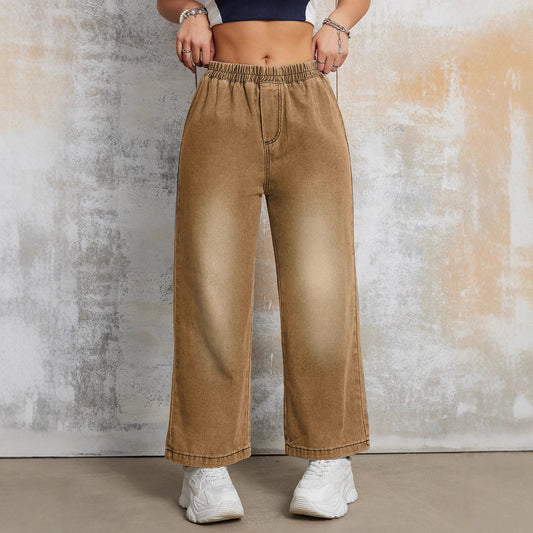 Damen Weit geschnittene Jeanshose mit elastischem Bund Stalluxe