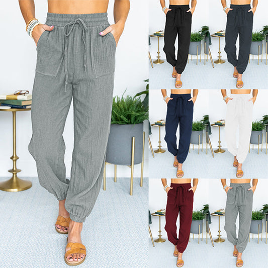 Damen luftige Freizeithose mit elastischem Bund und seitlichen Taschen Stalluxe